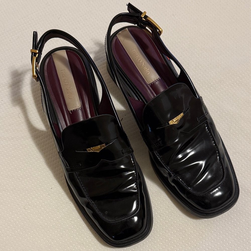 Shiny Black Leather Penny Loafers